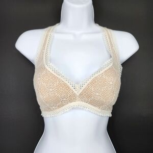 Victoria's Secret Lace Bralette Size M Ivory‎ Nude Crochet Racerback Coquette
